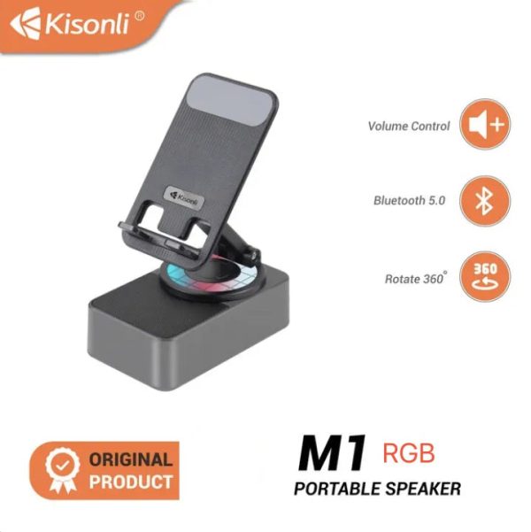 images31379a91-8476-463f-9085-ca465f25dc0f-1.jpg KISONLI M-1 Wireless Folding Bracket RGB Bluetooth Speaker With 360 Degree Phone Holder Stand
