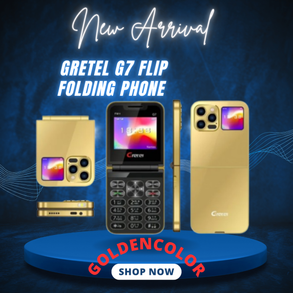 Gretel G7 Flip Folding Phone Dual Display Caseing ( Gold)